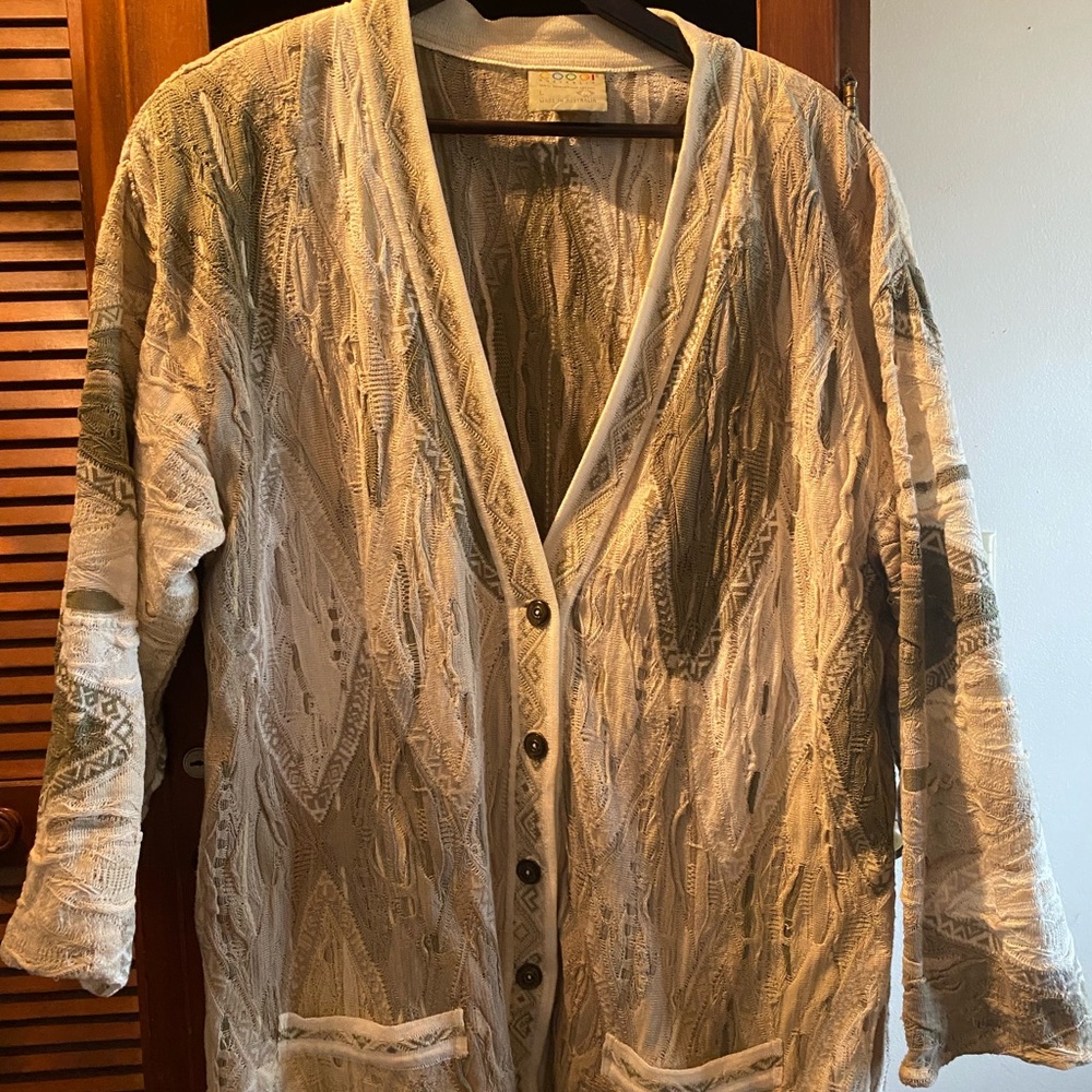 COOGI Women's Textured Knit Jacket in Cream and Beige tones. Vintage 90s.